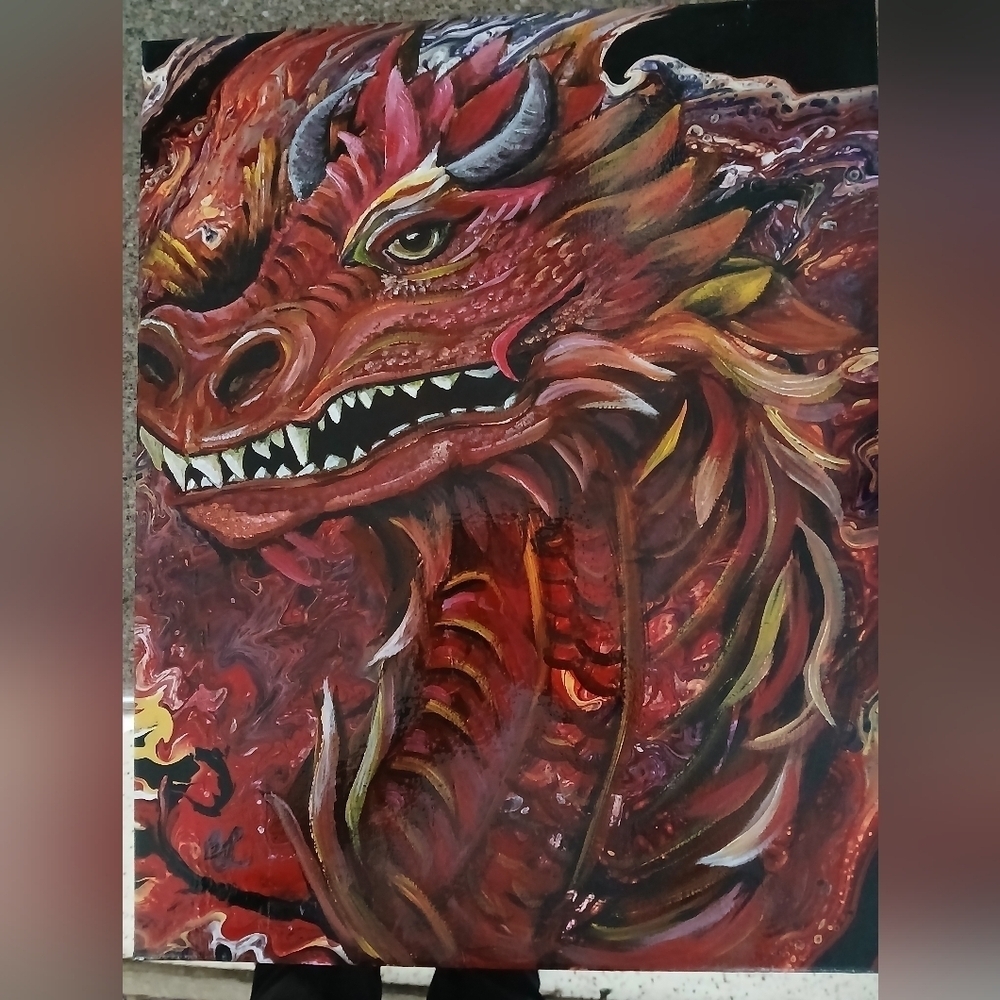 Fiery Dragon Original Acrylic 16x20 On Stretched Canvas.